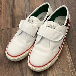Gucci White Velcro Sneakers with Red Trim